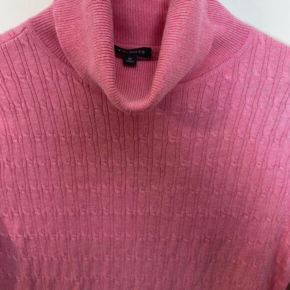 2 Talbots Turtleneck Cableknit Pullover Medium Coral and Hot Pink Cotton Blend - Picture 5 of 6